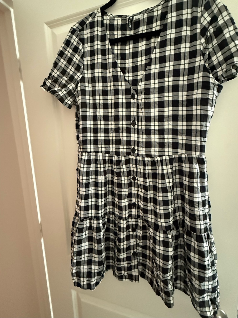 H&M Black and White Plaid Button-Front Mini Dress